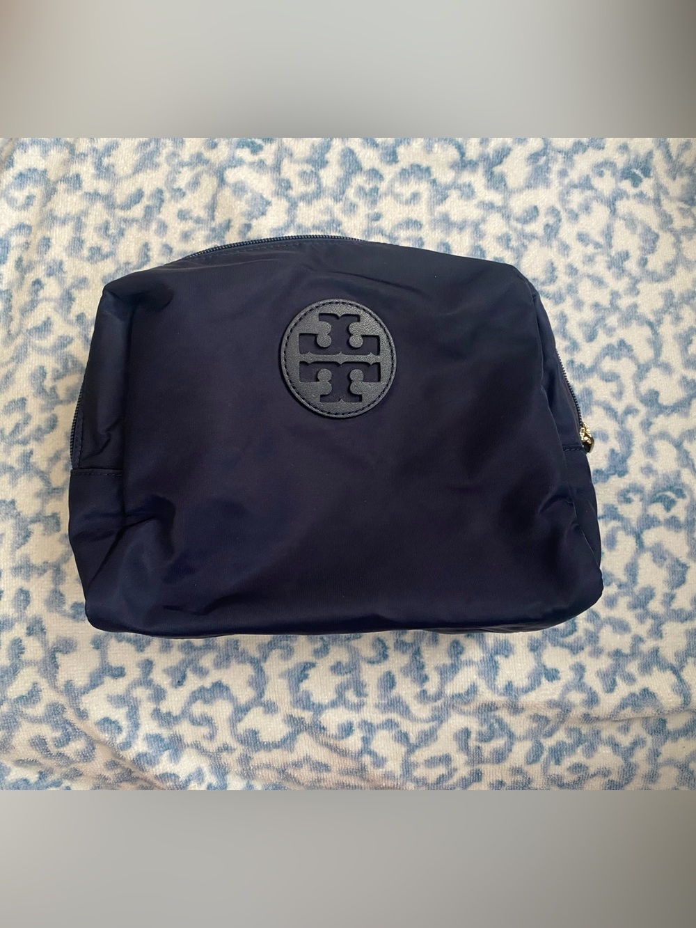 Tory Burch Navy Logo Toiletry Pouch